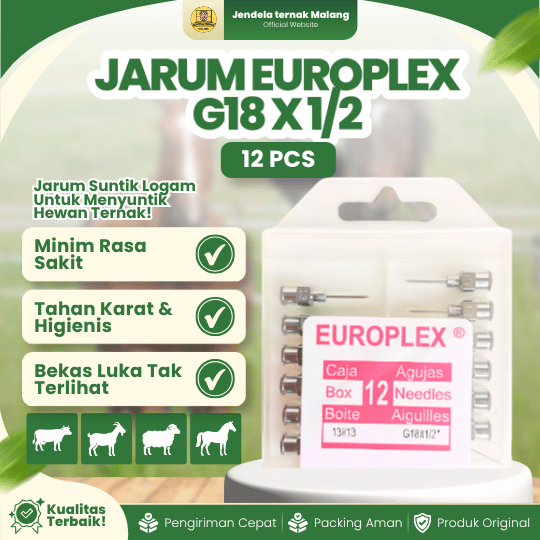 JARUM EUROPLEX G18 X 1/2 1 BOX ISI 12 PCS - Jarum Suntik Hewan Ternak Sapi Kambing Domba Kuda