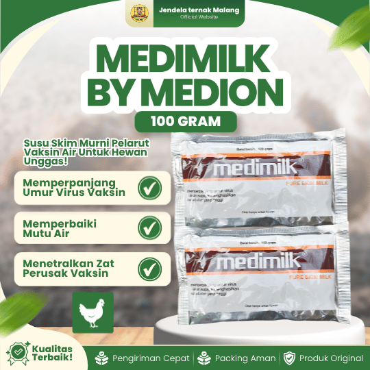 MEDIMILK 100 GRAM BY MEDION - Susu Skim Pelarut Vaksin Pure Full Skim Milk Untuk Ayam.