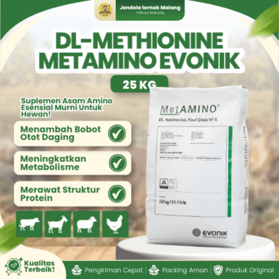 DL-METHIONINE METAMINO EVONIK 25 KG – Untuk Efisiensi Pakan, Penggemukan & Pertumbuhan Hewan Ternak.