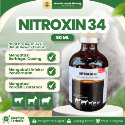 NITROXIN 34 50 ML – Untuk Masalah Cacing Hati dan Lainnya Pada Hewan Ternak Sapi Kambing Domba