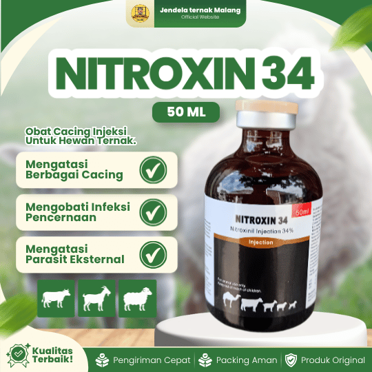 NITROXIN 34 50 ML - Untuk Masalah Cacing Hati dan Lainnya Pada Hewan Ternak Sapi Kambing Domba