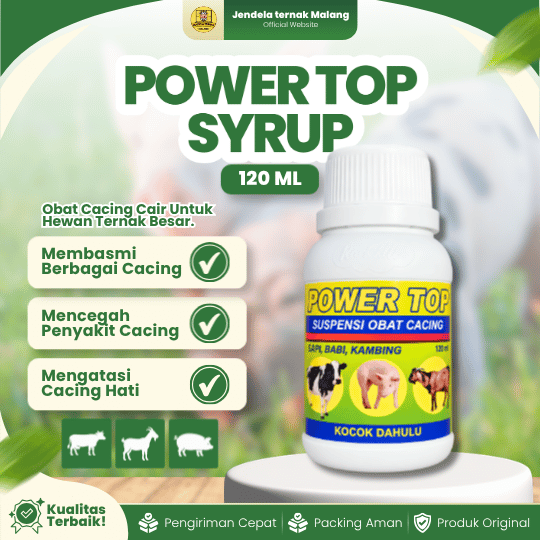 POWER TOP SYRUP 120 ML RAID ALL - Untuk Masalah Cacing Pada Hewan Ternak Sapi Kambing Babi