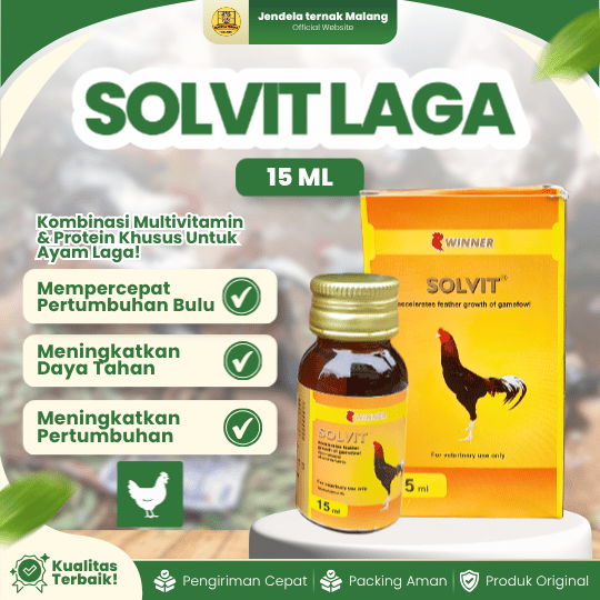 SOLVIT LAGA 15 ML WINNER BY MEDION - Vitamin Penumbuh & Meningkatkan Pertumbuhan Bulu Ayam Laga.