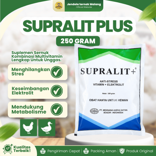 SUPRALIT PLUS 250 GRAM - Vitamin Elektrolit & Anti Stress Pada Ayam Petelur Pedaging Broiler Layer.