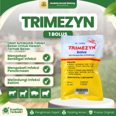 TRIMEZYN BOLUS ECER – Untuk Pernafasan & Pencernaan Diare Pada Hewan Ternak.