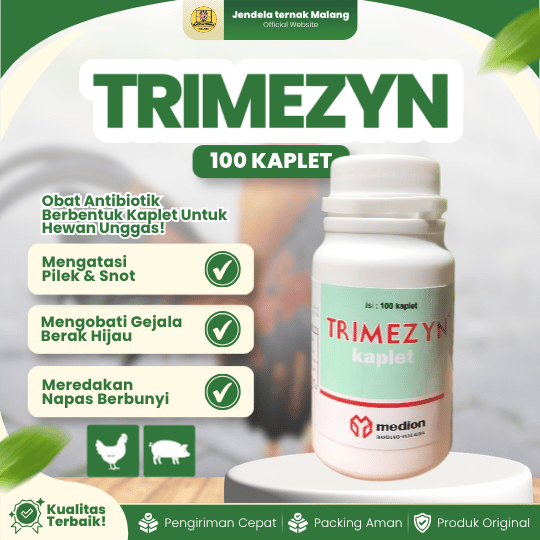 TRIMEZYN 100 KAPLET MEDION - Untuk Snot, Ngorok, CRD, Kolera Pada Ayam & Pneu.monia Babi.
