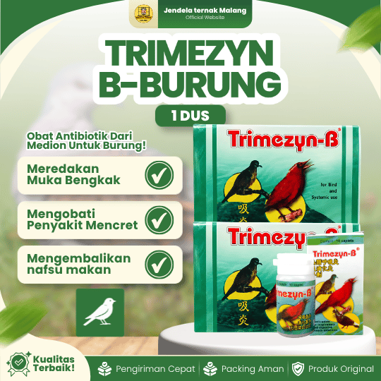 TRIMEZYN B BURUNG 1 DUS (12 BOTOL) - Obat Pernapasan Burung, Sakit Sesak Pernafasan, Muka Bengkak