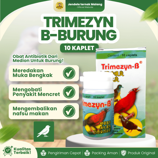 TRIMEZYN-B BURUNG ISI 10 KAPLET - Mengatasi Pernapasan,Sakit, Sesak, Stress & Bengkak Pada Burung