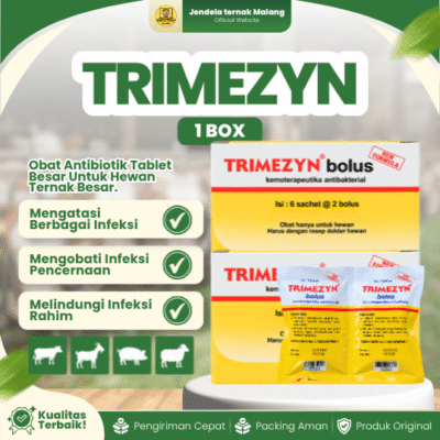TRIMEZYN BOLUS 1 BOX (12 BOLUS) – Obat Pernafasan Dan Pencernaan Diare Mencret Hewan Ternak Sapi Kambing Domba