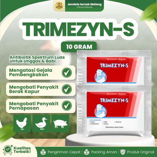TRIMEZYN-S 10 GRAM - Atasi Korisa CRD Kolera Pulorum Pilek Pada Unggas Ayam Burung
