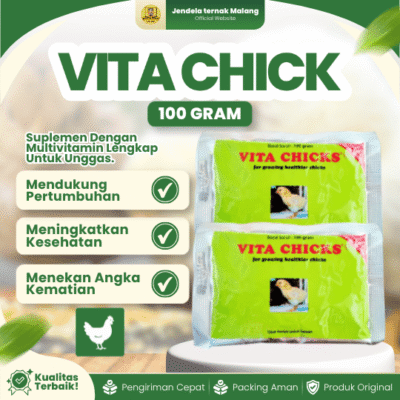 VITA CHICKS 100 GRAM – Vitamin Lengkap Untuk Pertumbuhan Anak Ayam, Burung & Unggas.
