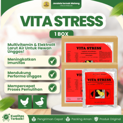 VITA STRESS 250 GRAM 1 BOX ISI 20 SACHET MEDION – Vitamin Anti Stress Untuk Ayam dan Unggas